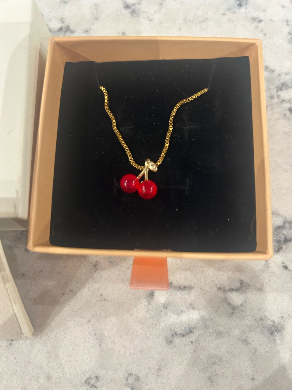 Gold-Tone Necklace with Red Cherry Pendant